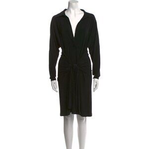 Norma Kamali Black Tie-Front V-Neck Knee-Length Dress